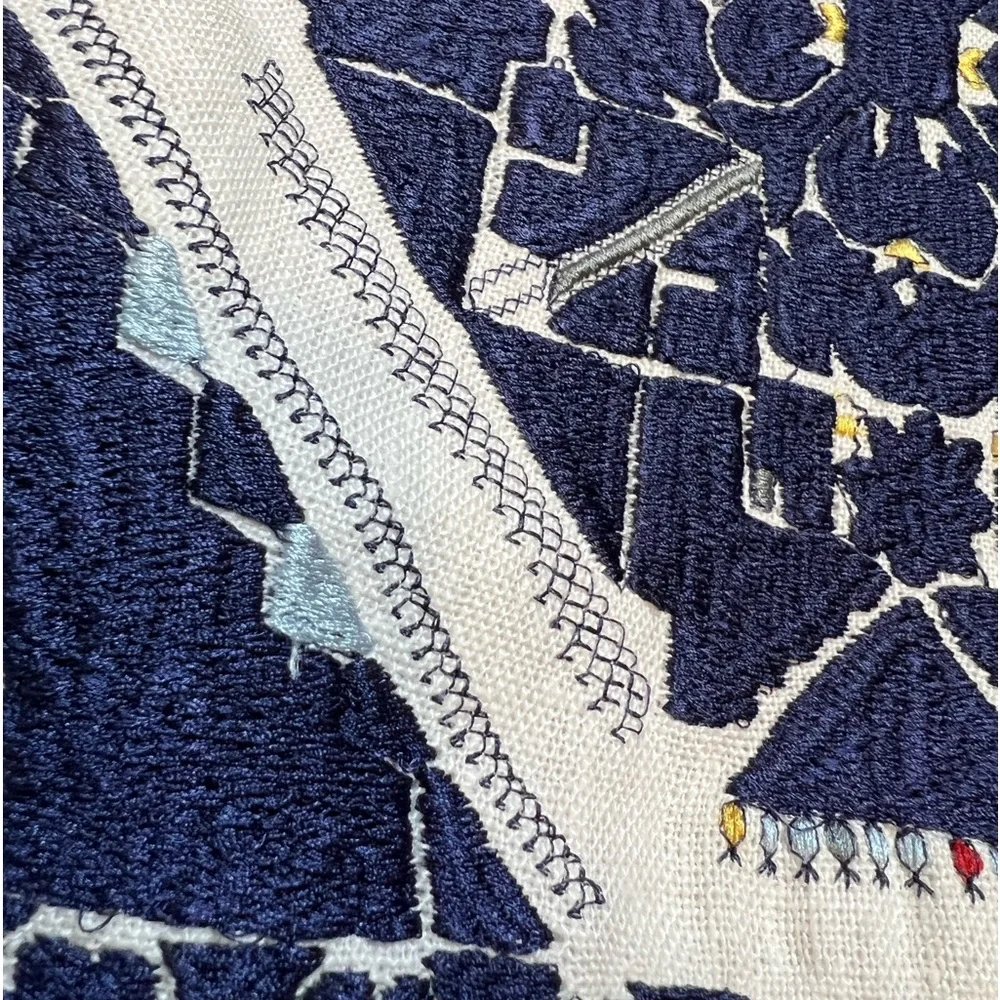 Williams Sonoma Blue White Antique Jaipur Embroidered Lumbar Pillow Cover NEW
